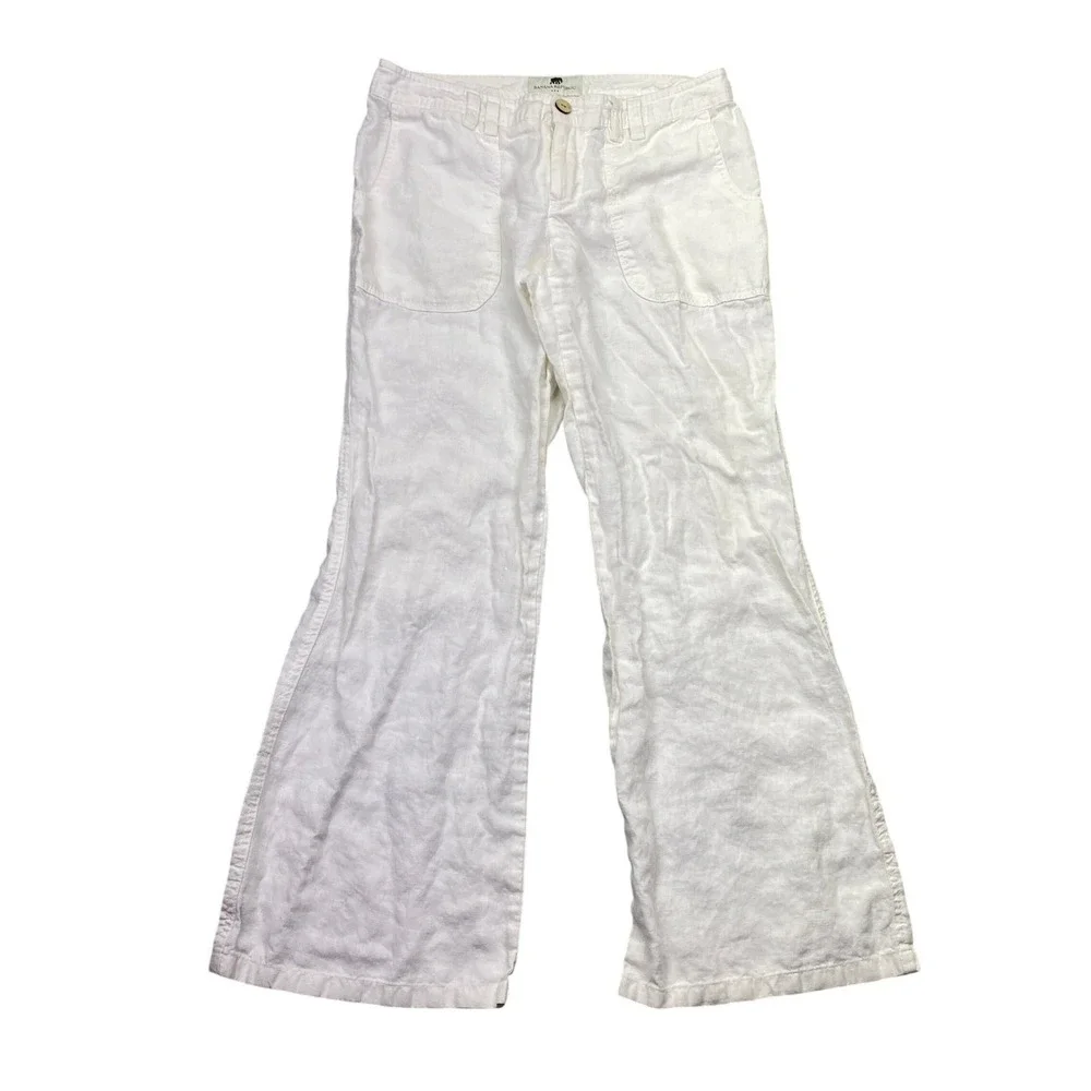 Banana Republic White 100% Organic Linen Wide Leg Patch Pocket Pants Womens 6